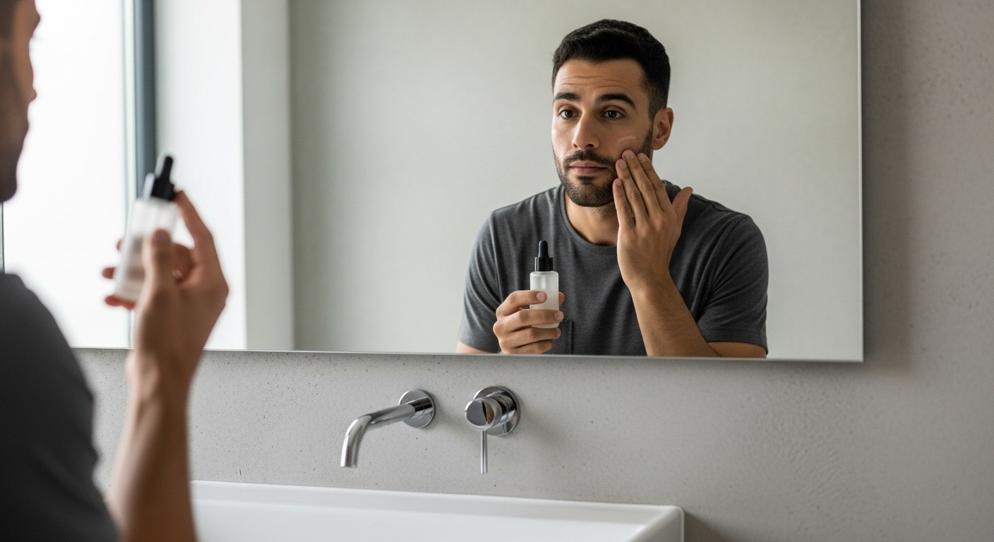 Man applying hyaluronic acid